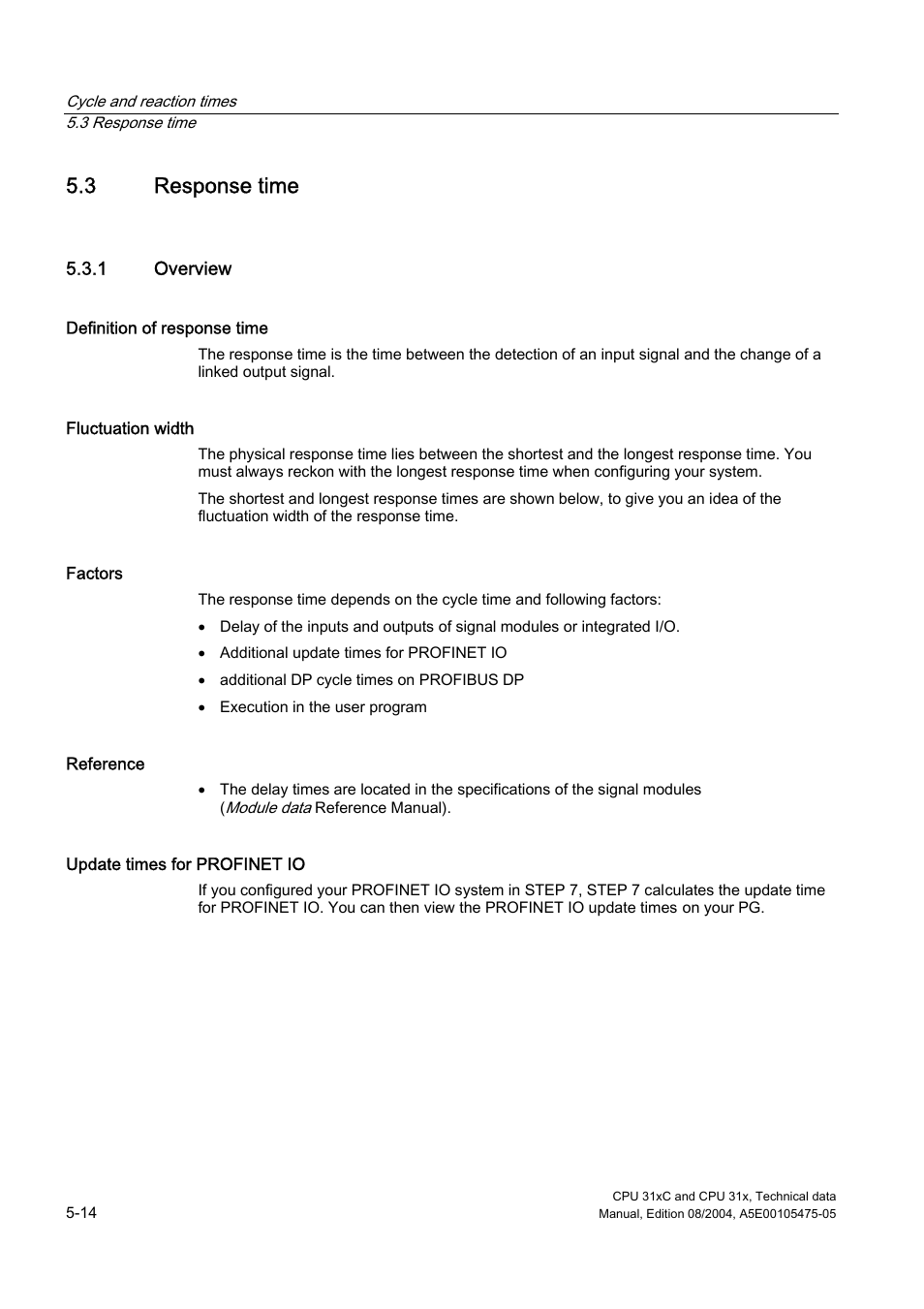 3 response time, 1 overview | Siemens Simatic S7-300 CPU 31xC and CPU 31x S7-300 User Manual | Page 96 / 244