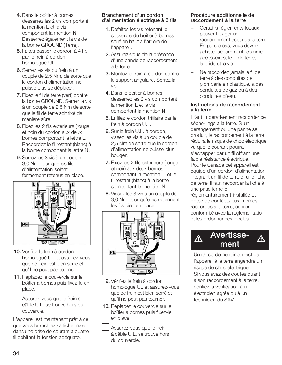 Avertisseć ment | Siemens ULTRASENSE WTXD5300US User Manual | Page 35 / 81