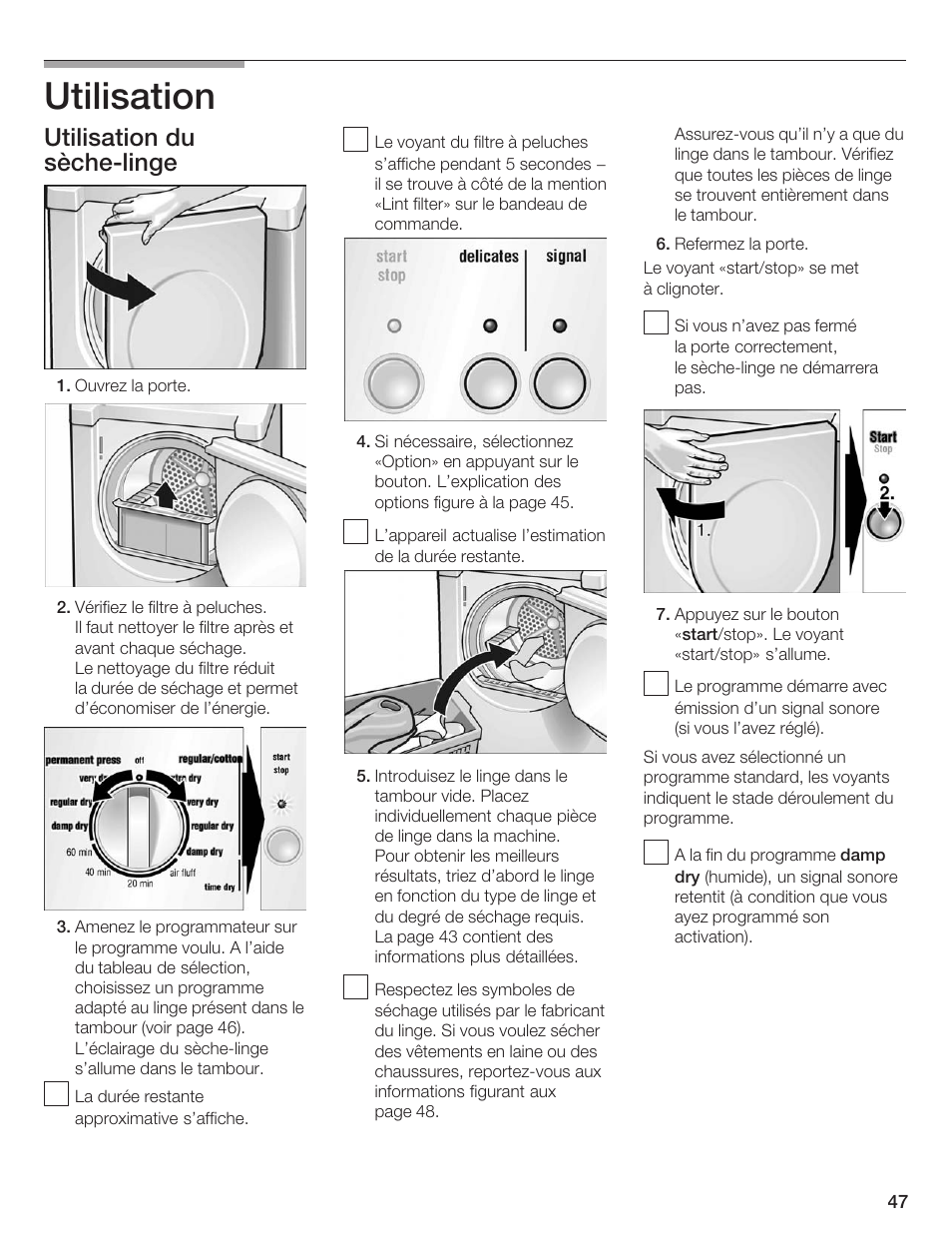 Utilisation, Utilisation du sèchećlinge | Siemens ULTRASENSE WTXD5300US User Manual | Page 48 / 81