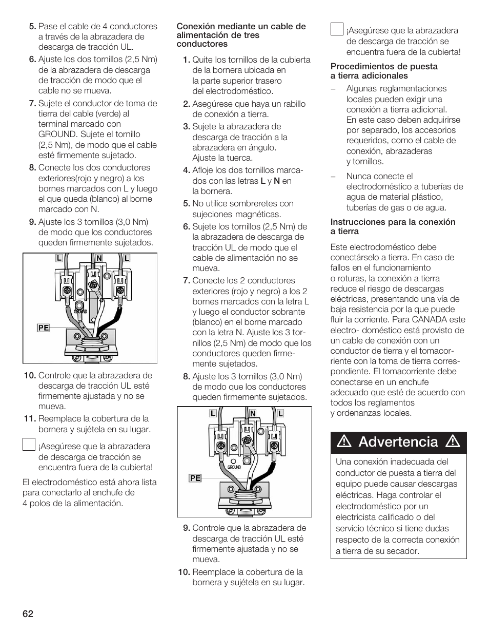 Advertencia | Siemens ULTRASENSE WTXD5300US User Manual | Page 63 / 81