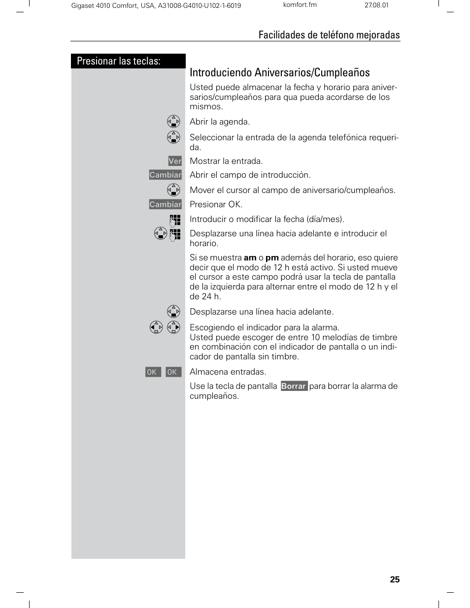 Introduciendo aniversarios/cumpleaños | Siemens Gigaset 4210 User Manual | Page 102 / 153