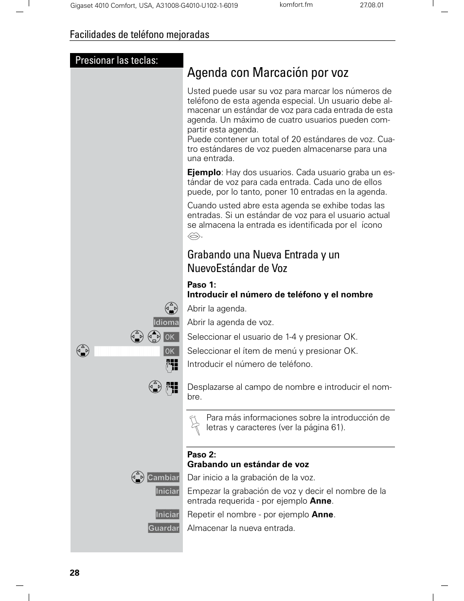 Agenda con marcación por voz | Siemens Gigaset 4210 User Manual | Page 105 / 153