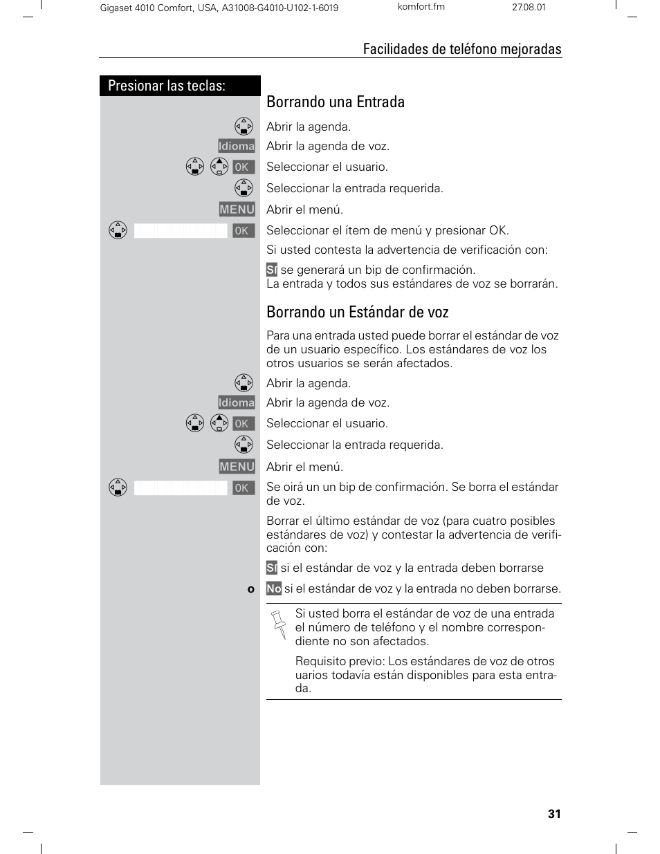 Borrando una entrada, Borrando un estándar de voz | Siemens Gigaset 4210 User Manual | Page 108 / 153