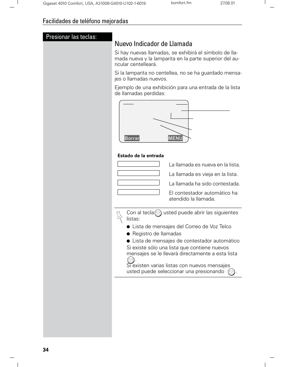 Nuevo indicador de llamada | Siemens Gigaset 4210 User Manual | Page 111 / 153