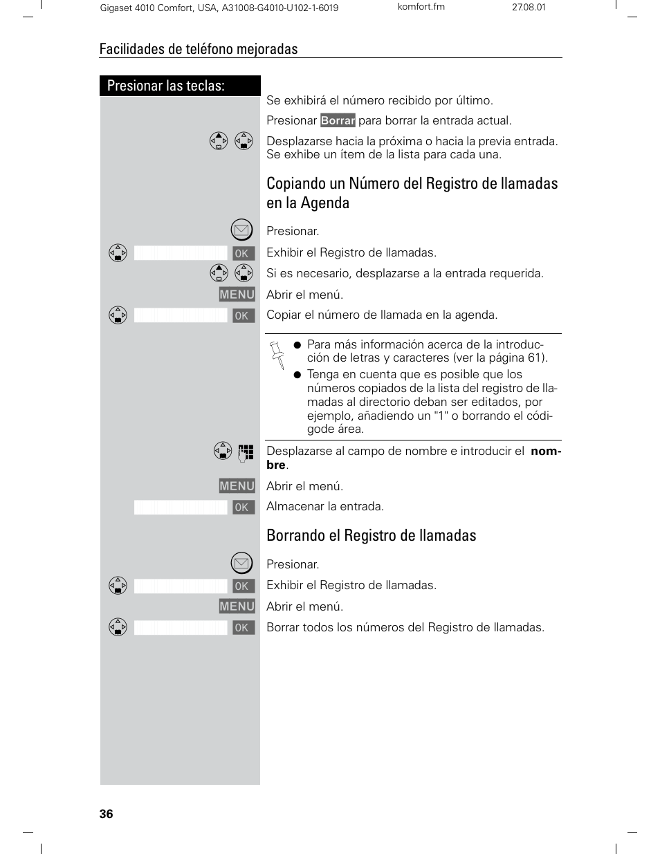 Borrando el registro de llamadas | Siemens Gigaset 4210 User Manual | Page 113 / 153