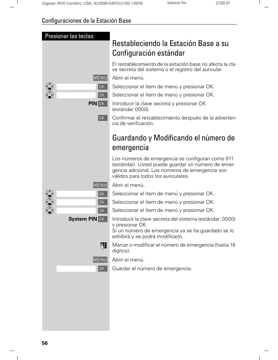 Guardando y modificando el número de emergencia | Siemens Gigaset 4210 User Manual | Page 133 / 153