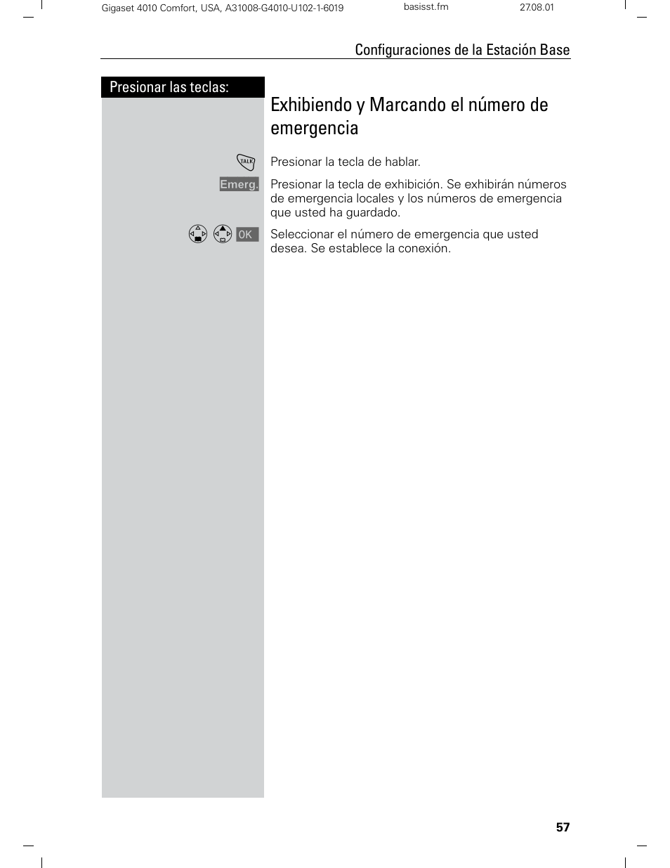 Exhibiendo y marcando el número de emergencia | Siemens Gigaset 4210 User Manual | Page 134 / 153