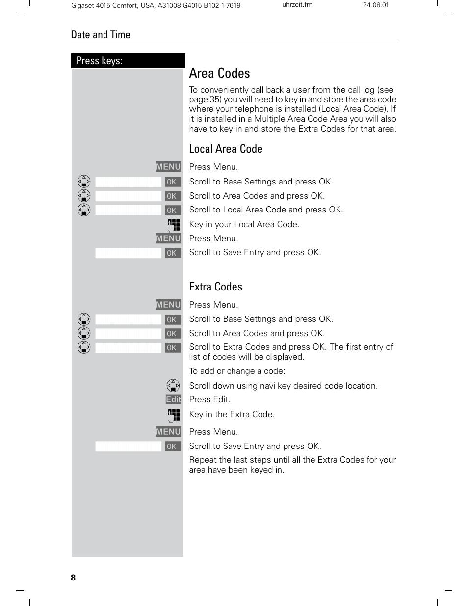 Area codes, Local area code, Extra codes | Siemens Gigaset 4210 User Manual | Page 14 / 153