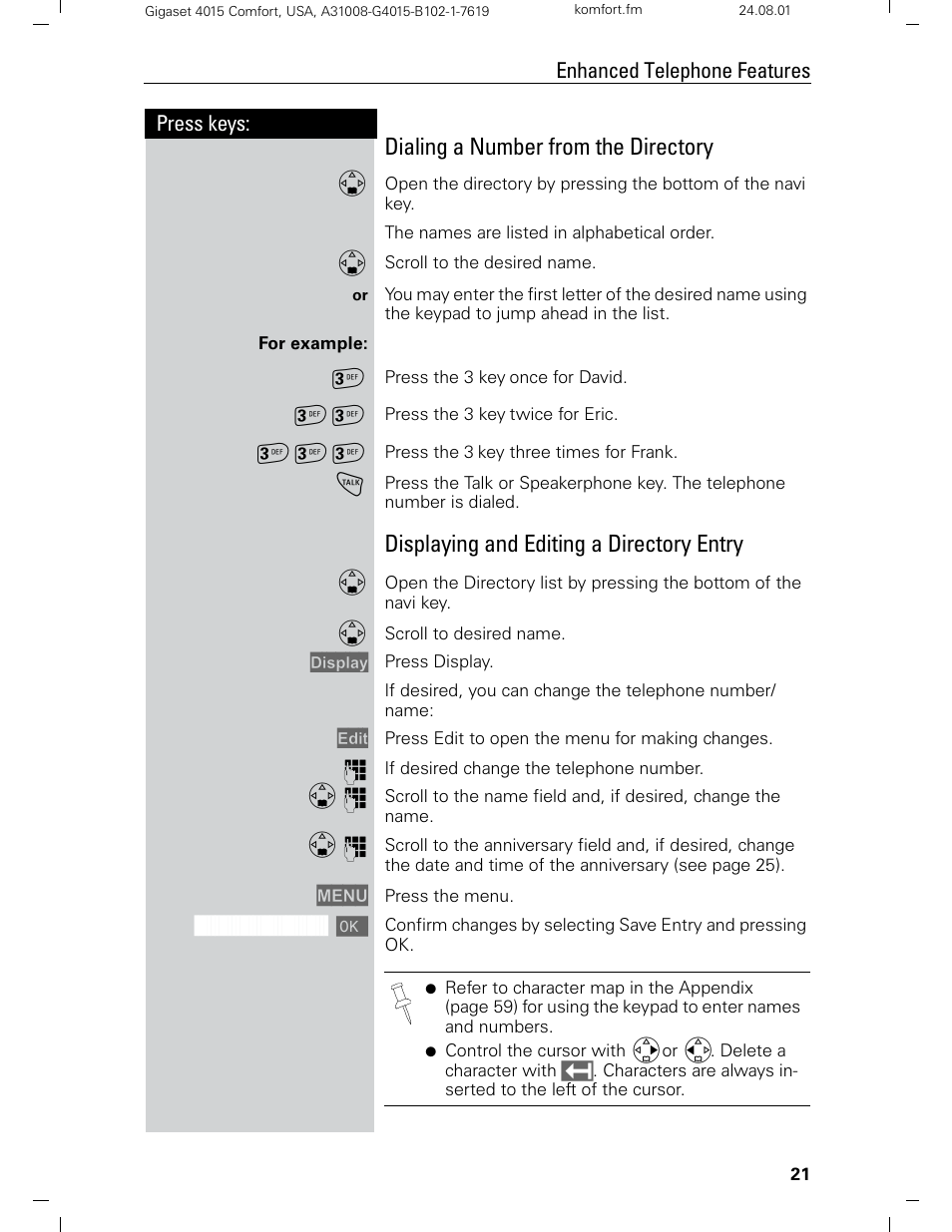 Dialing a number from the directory, Displaying and editing a directory entry | Siemens Gigaset 4210 User Manual | Page 27 / 153