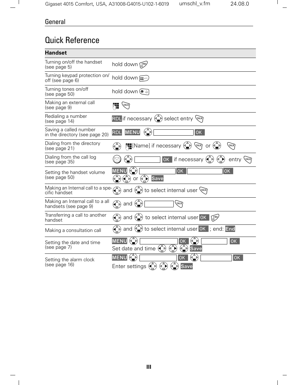 Quick reference | Siemens Gigaset 4210 User Manual | Page 3 / 153