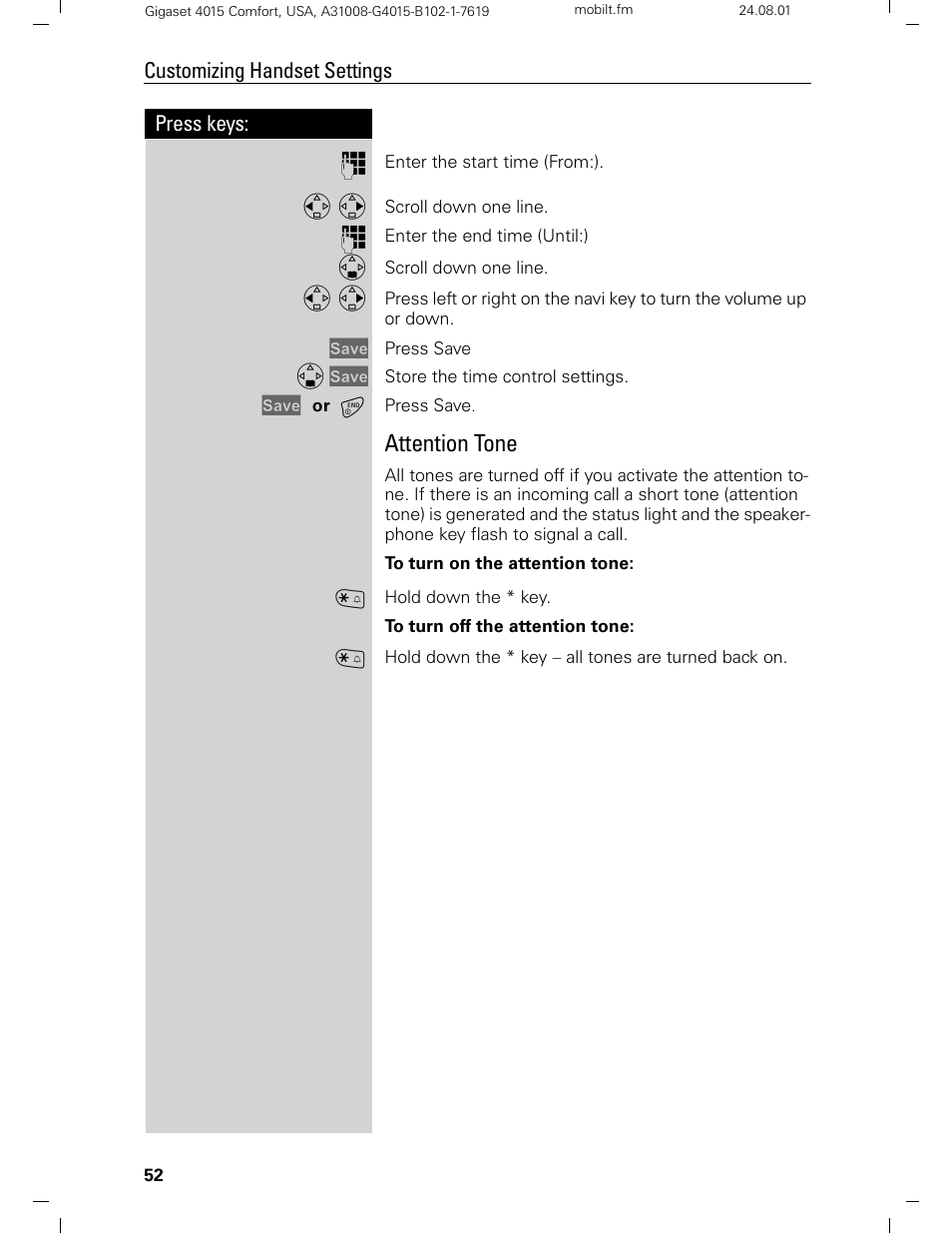 Attention tone | Siemens Gigaset 4210 User Manual | Page 58 / 153