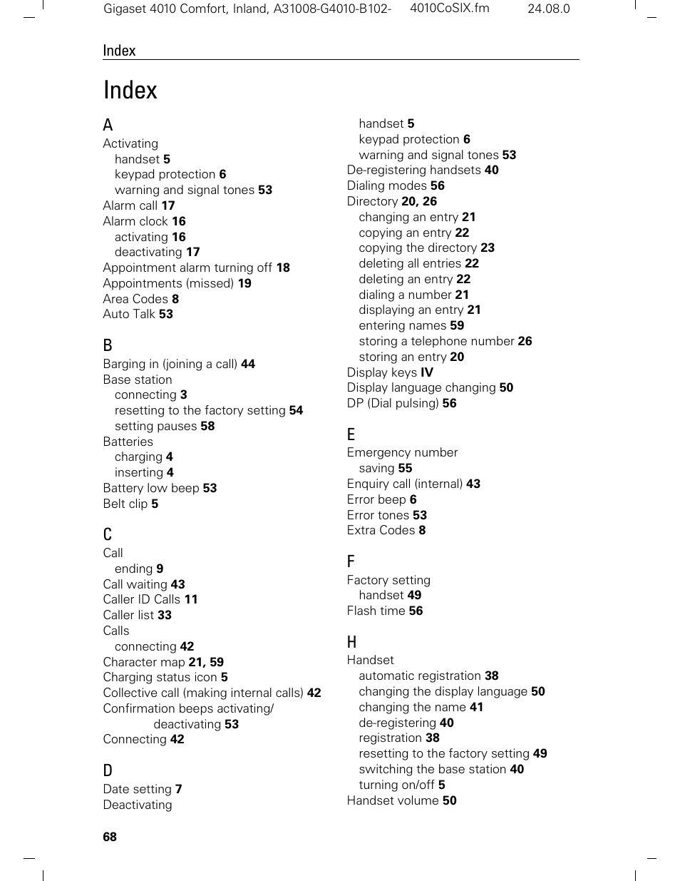 Index | Siemens Gigaset 4210 User Manual | Page 74 / 153