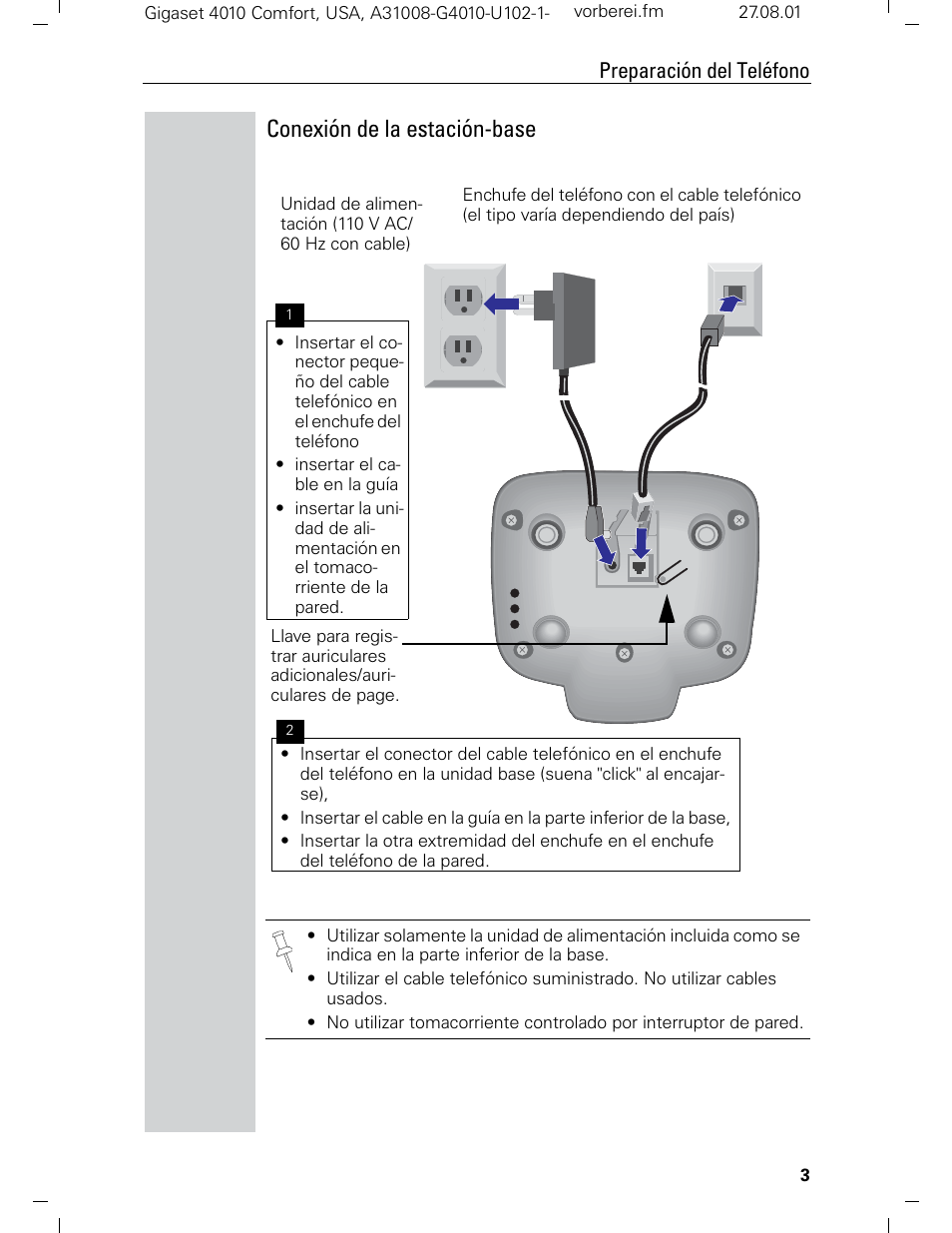 Conexión de la estación-base, Preparación del teléfono | Siemens Gigaset 4210 User Manual | Page 80 / 153