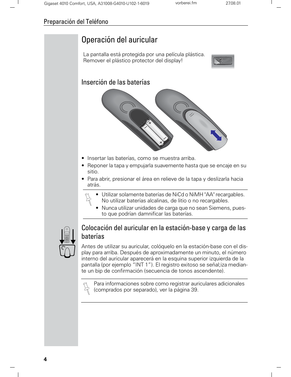 Operación del auricular | Siemens Gigaset 4210 User Manual | Page 81 / 153