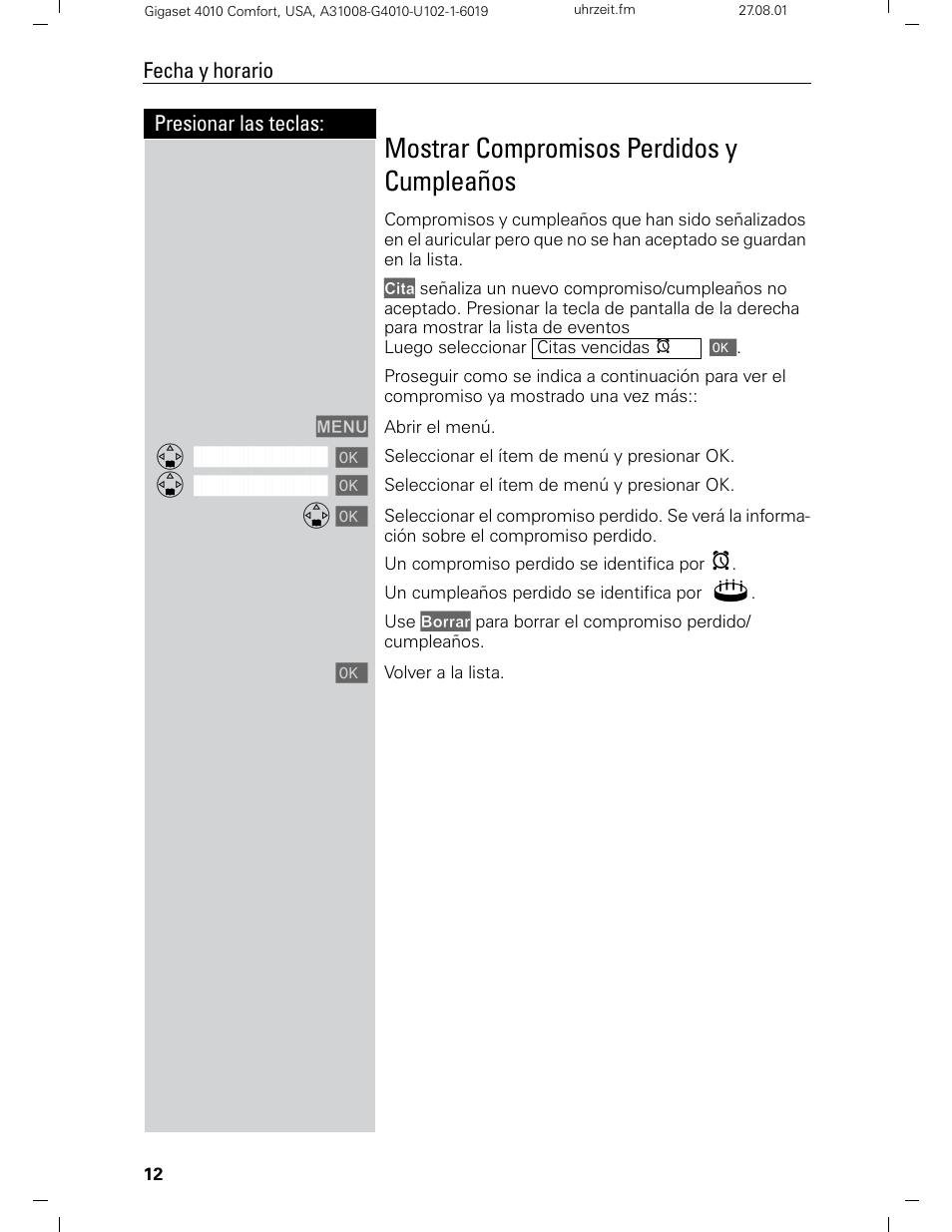 Mostrar compromisos perdidos y cumpleaños | Siemens Gigaset 4210 User Manual | Page 89 / 153