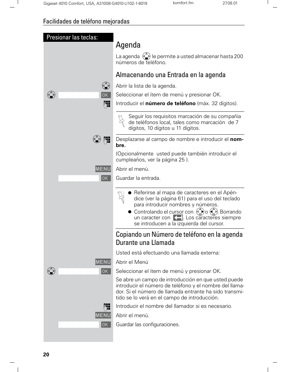 Agenda, Almacenando una entrada en la agenda | Siemens Gigaset 4210 User Manual | Page 97 / 153