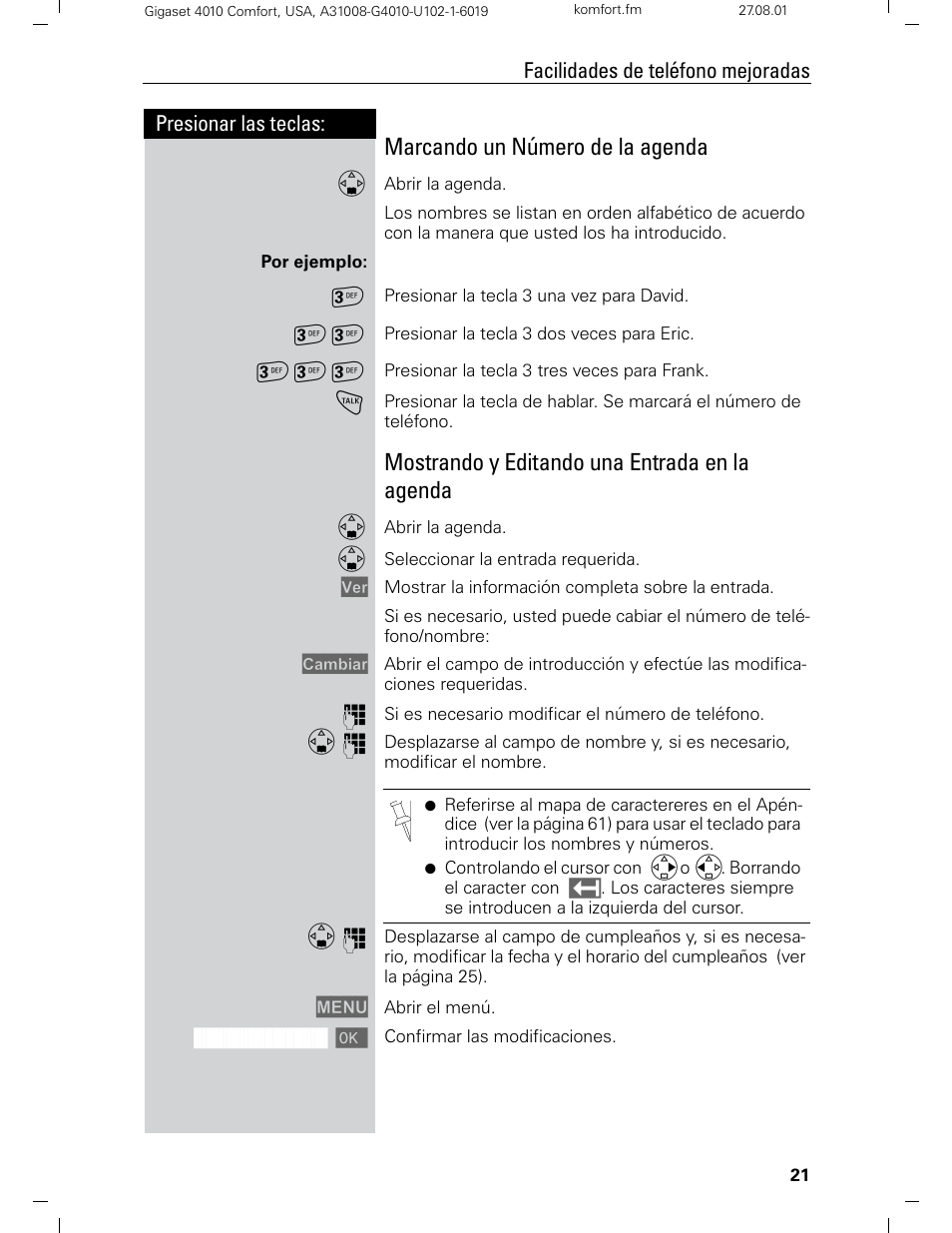 Marcando un número de la agenda, Mostrando y editando una entrada en la agenda | Siemens Gigaset 4210 User Manual | Page 98 / 153