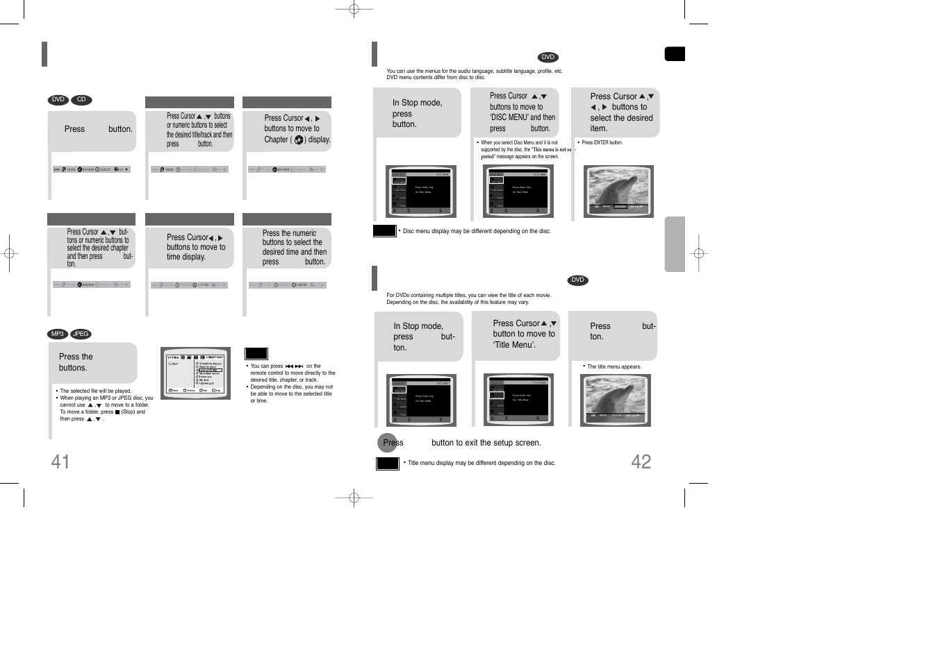 Moving directly to a scene/song, Using disc menu, Using the title menu | Siemens HT-Q100 User Manual | Page 22 / 35