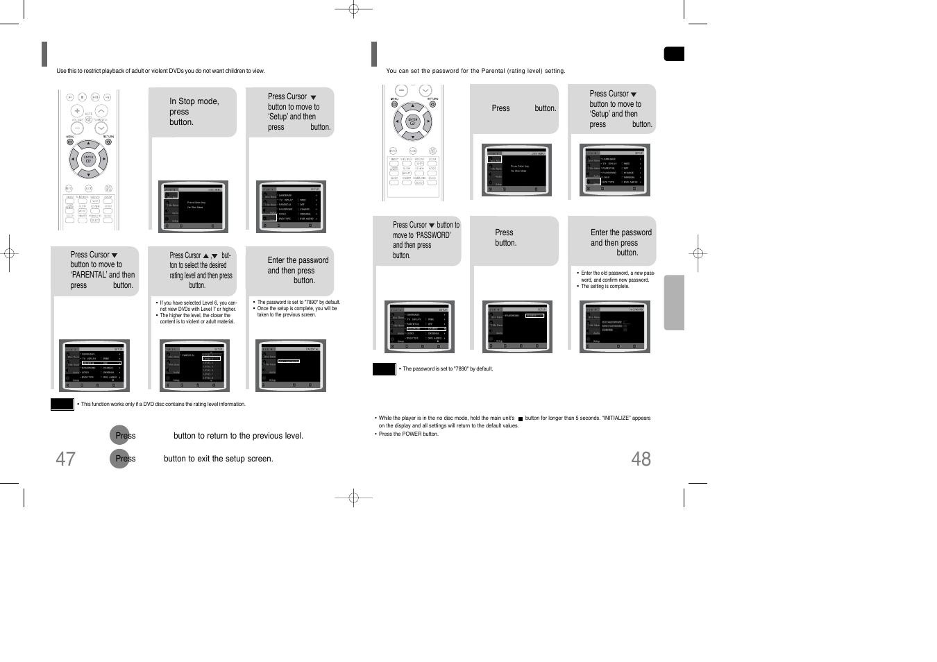 Setting parental controls (rating level), Setting the password 48 | Siemens HT-Q100 User Manual | Page 25 / 35