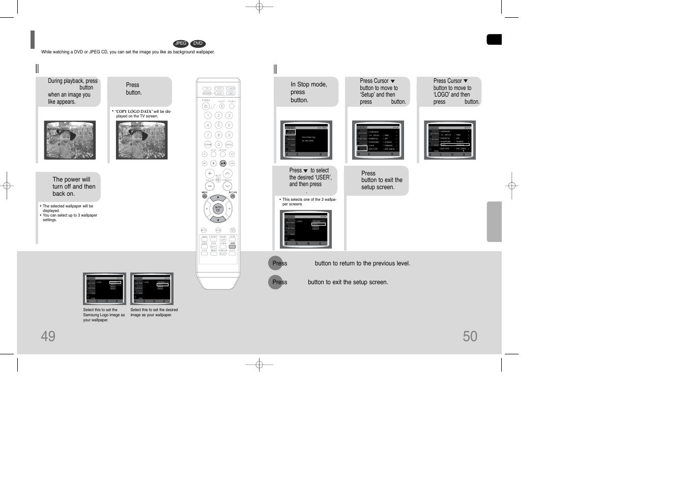 Setting the wallpaper, Dvd playback mode, Setting the drc (dynamic range compression) | Siemens HT-Q100 User Manual | Page 26 / 35