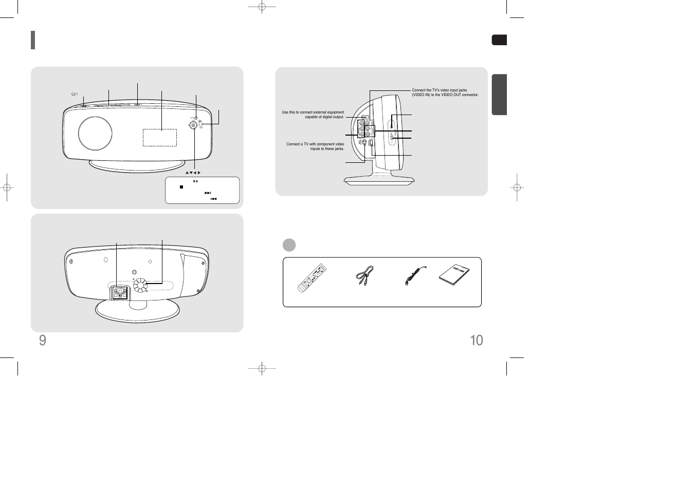 Description, 10 description, Rear panel | Front panel, Side panel, Accessories | Siemens HT-Q100 User Manual | Page 6 / 35