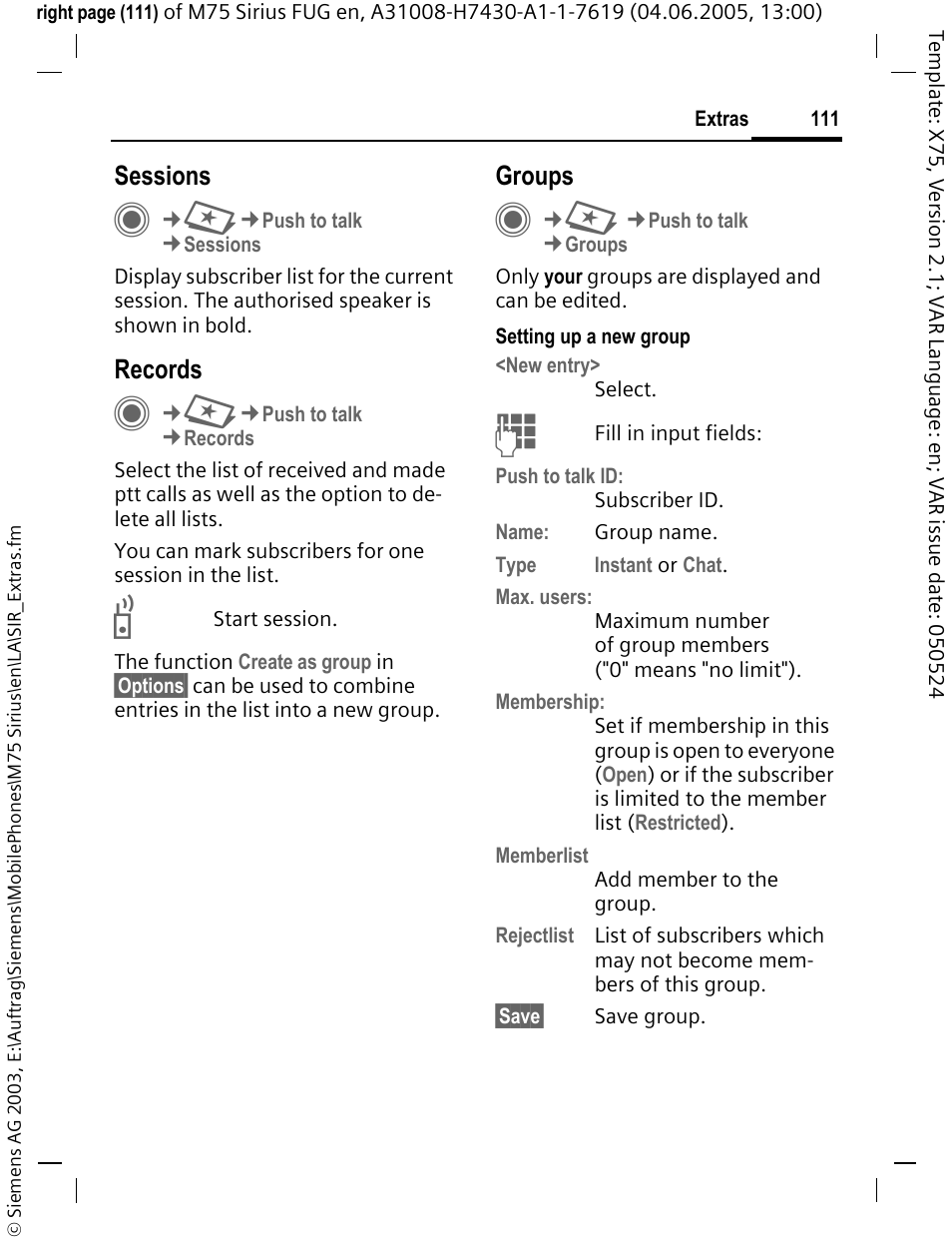 Siemens M75 User Manual | Page 112 / 153