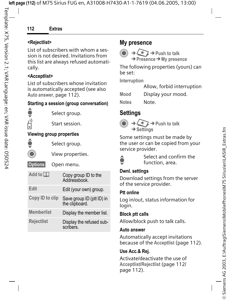 Siemens M75 User Manual | Page 113 / 153