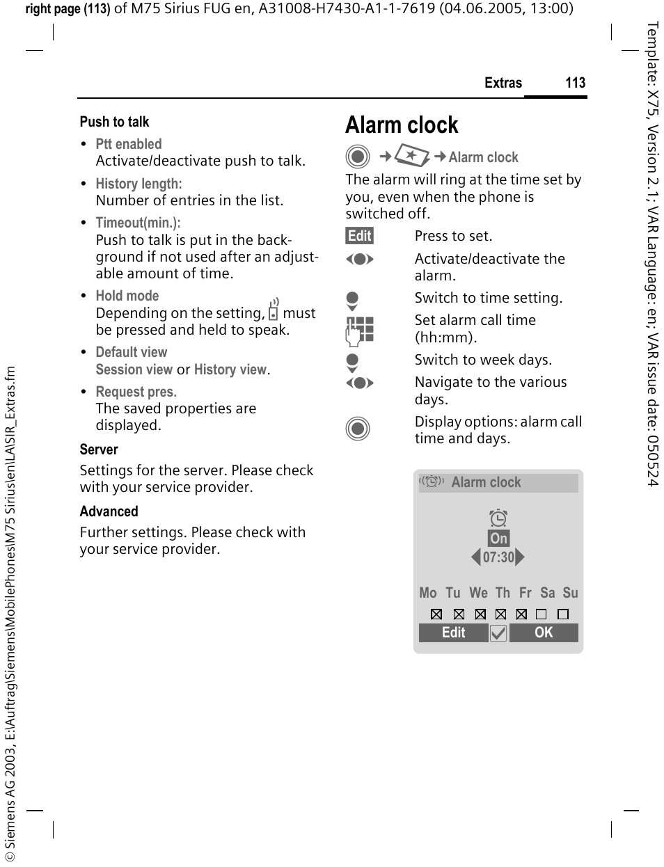 Alarm clock | Siemens M75 User Manual | Page 114 / 153