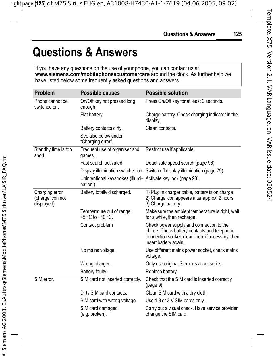 Questions & answers | Siemens M75 User Manual | Page 126 / 153