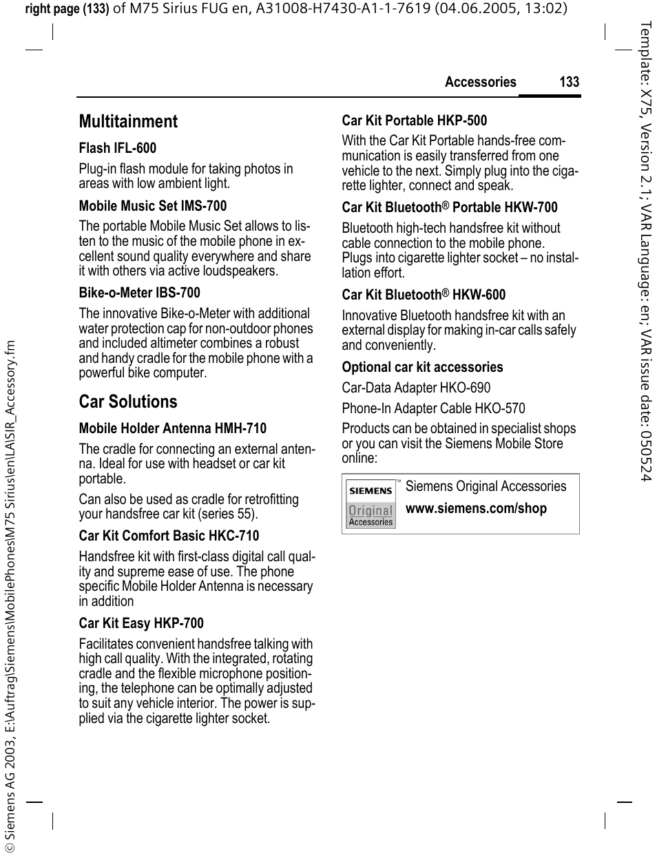 Multitainment, Car solutions | Siemens M75 User Manual | Page 134 / 153