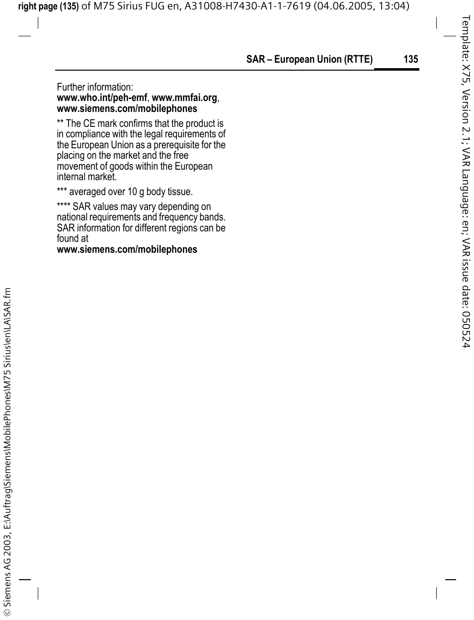 Siemens M75 User Manual | Page 136 / 153