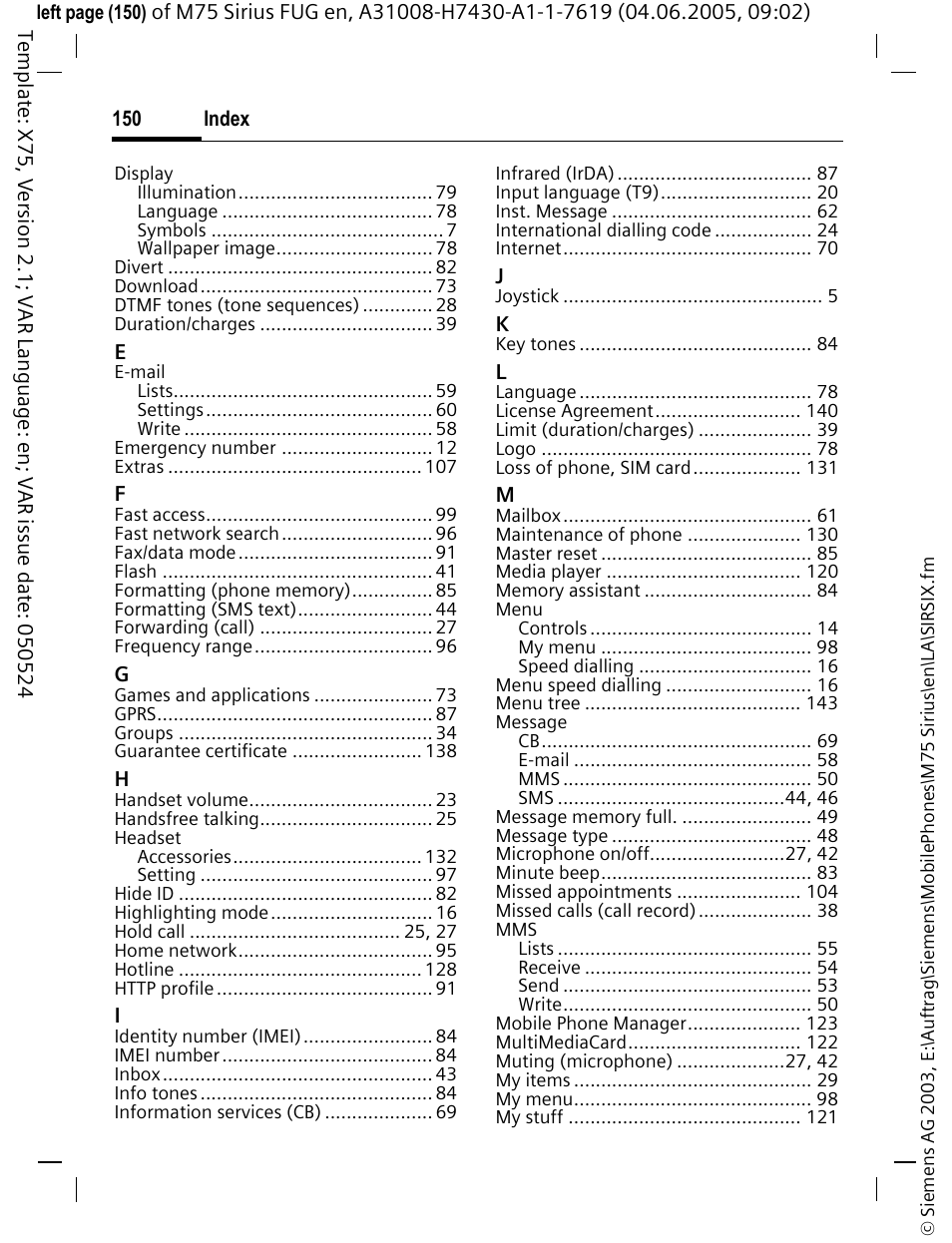 Siemens M75 User Manual | Page 151 / 153