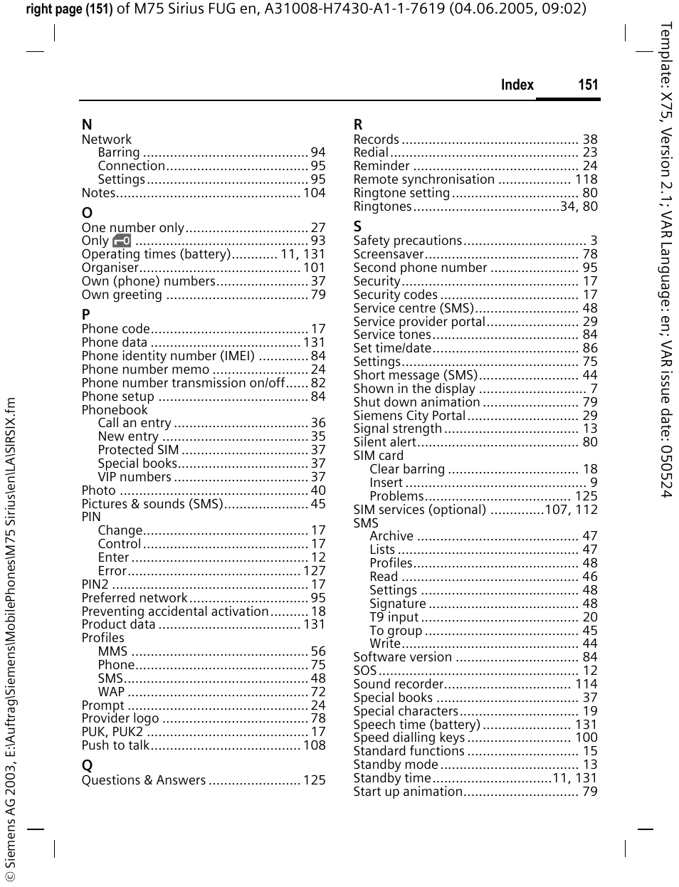 Siemens M75 User Manual | Page 152 / 153