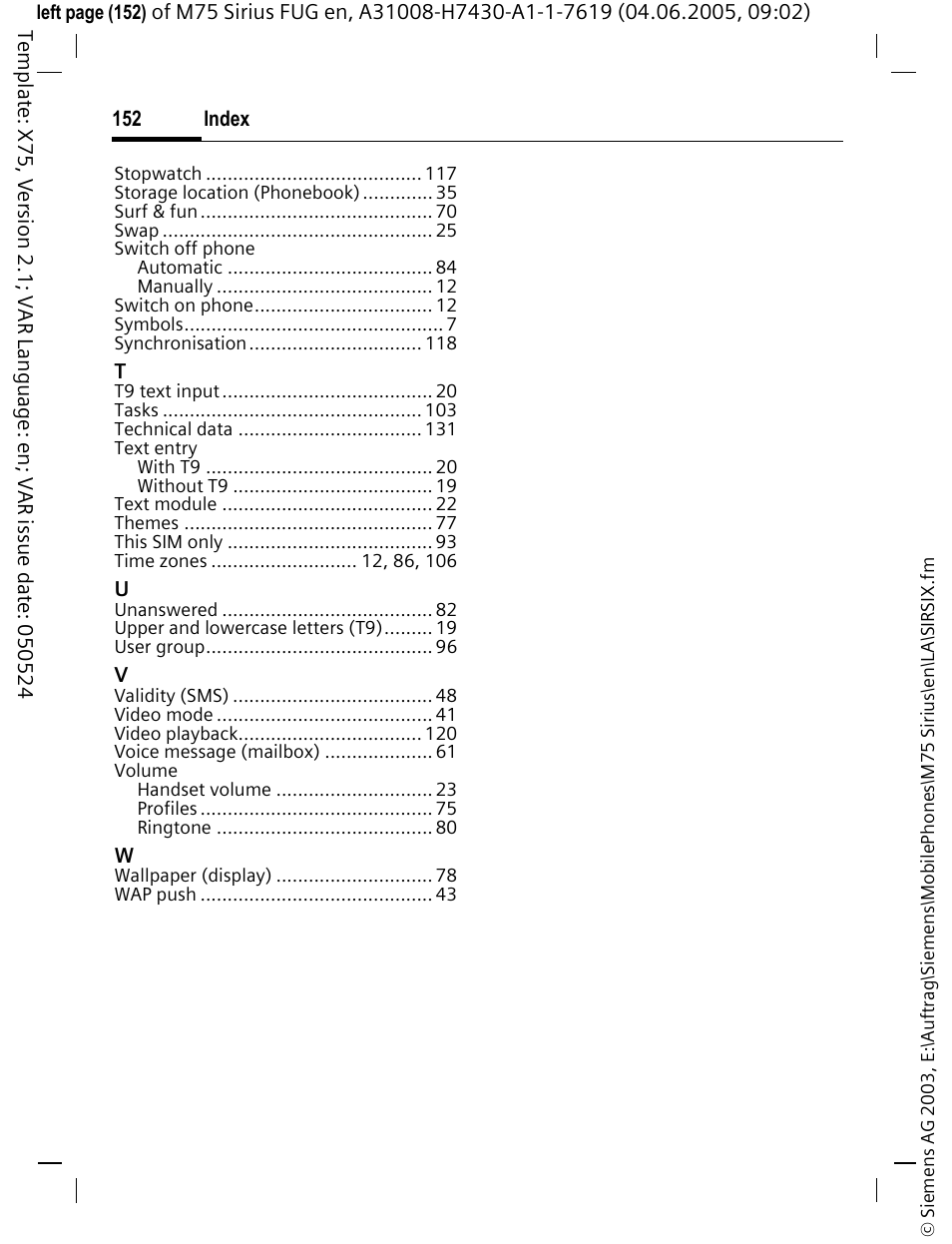 Siemens M75 User Manual | Page 153 / 153