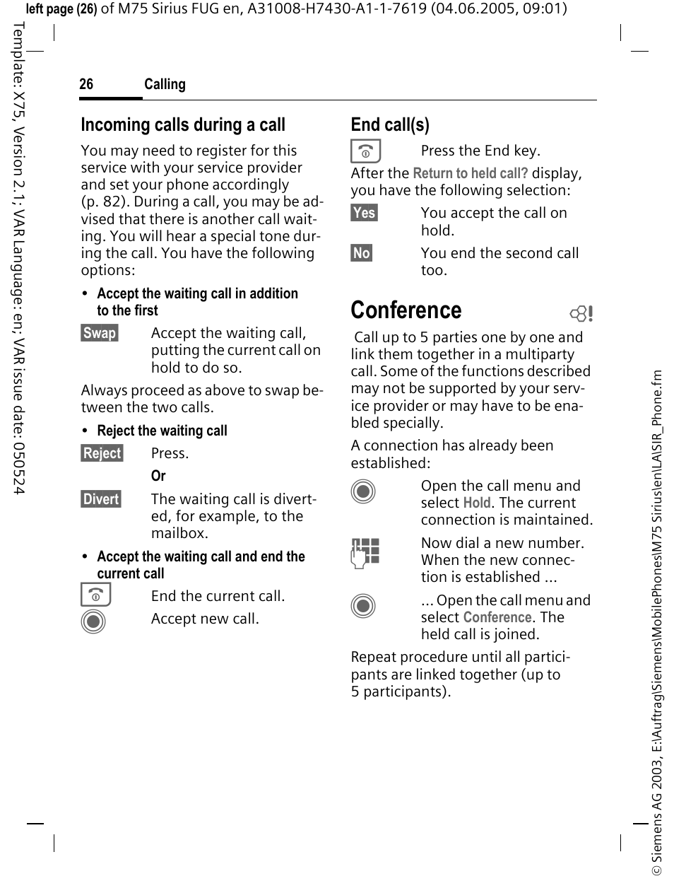 Conference | Siemens M75 User Manual | Page 27 / 153