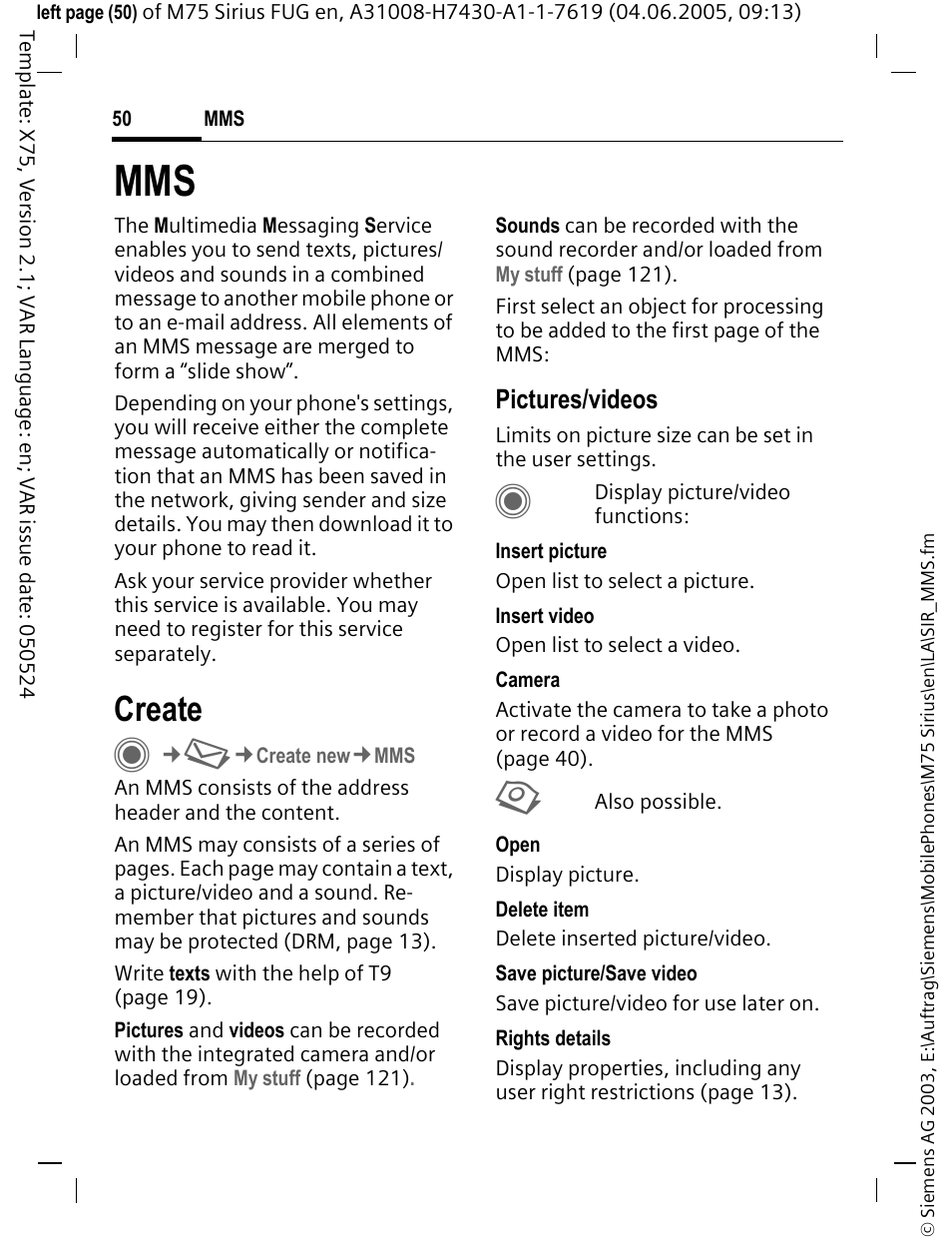 Create | Siemens M75 User Manual | Page 51 / 153