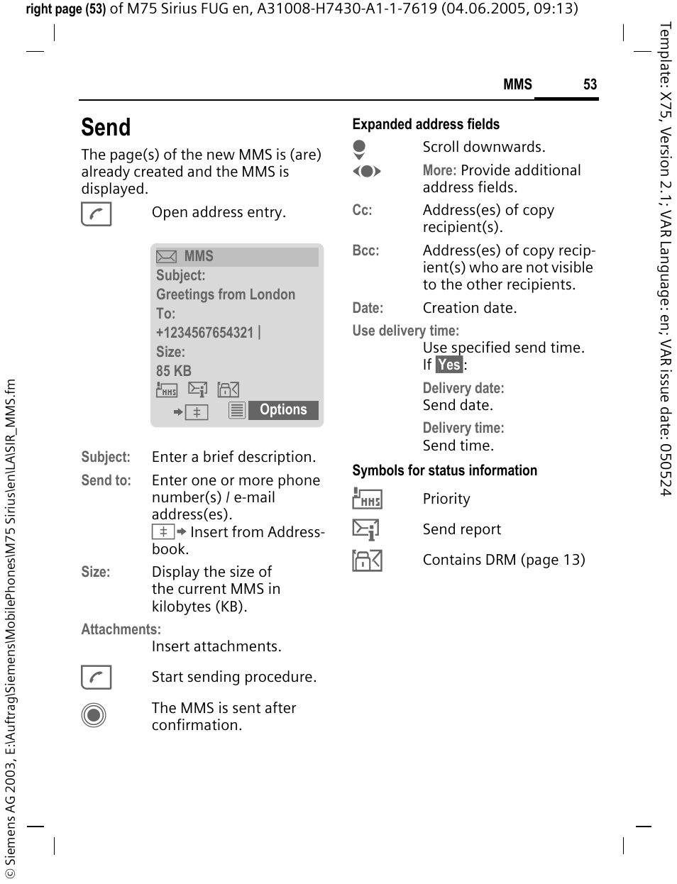 Send | Siemens M75 User Manual | Page 54 / 153