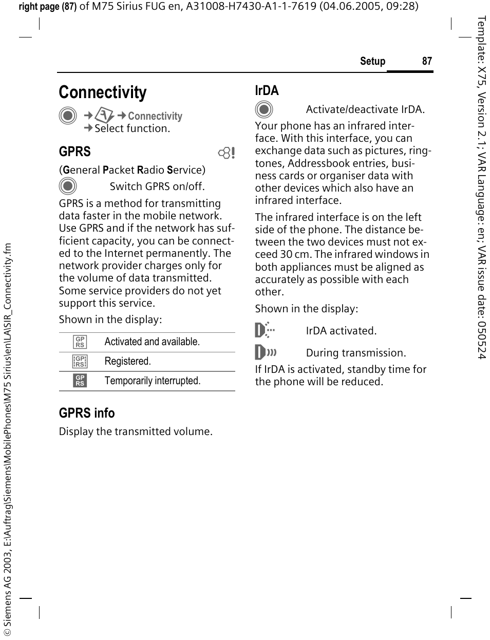 Connectivity | Siemens M75 User Manual | Page 88 / 153