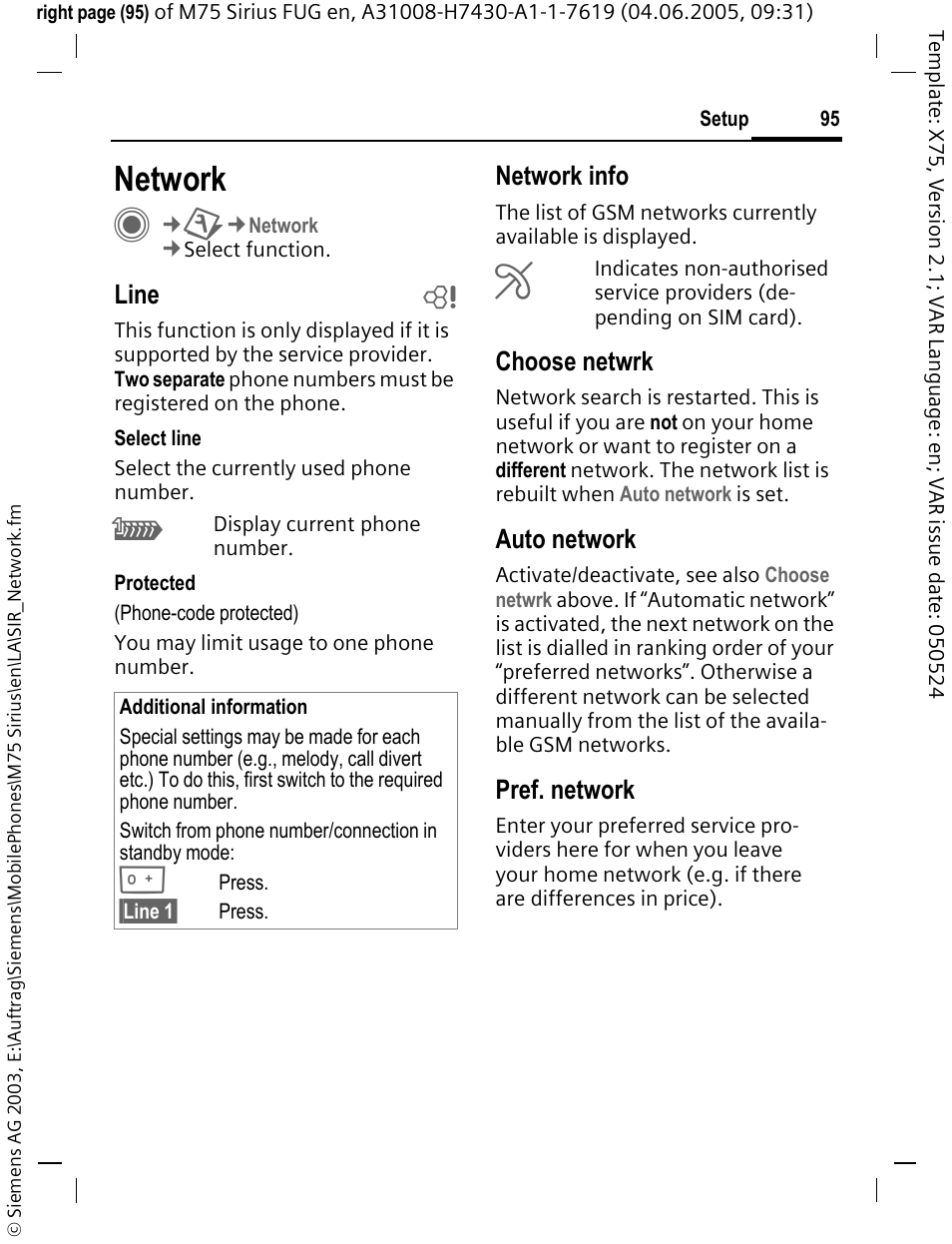 Network | Siemens M75 User Manual | Page 96 / 153