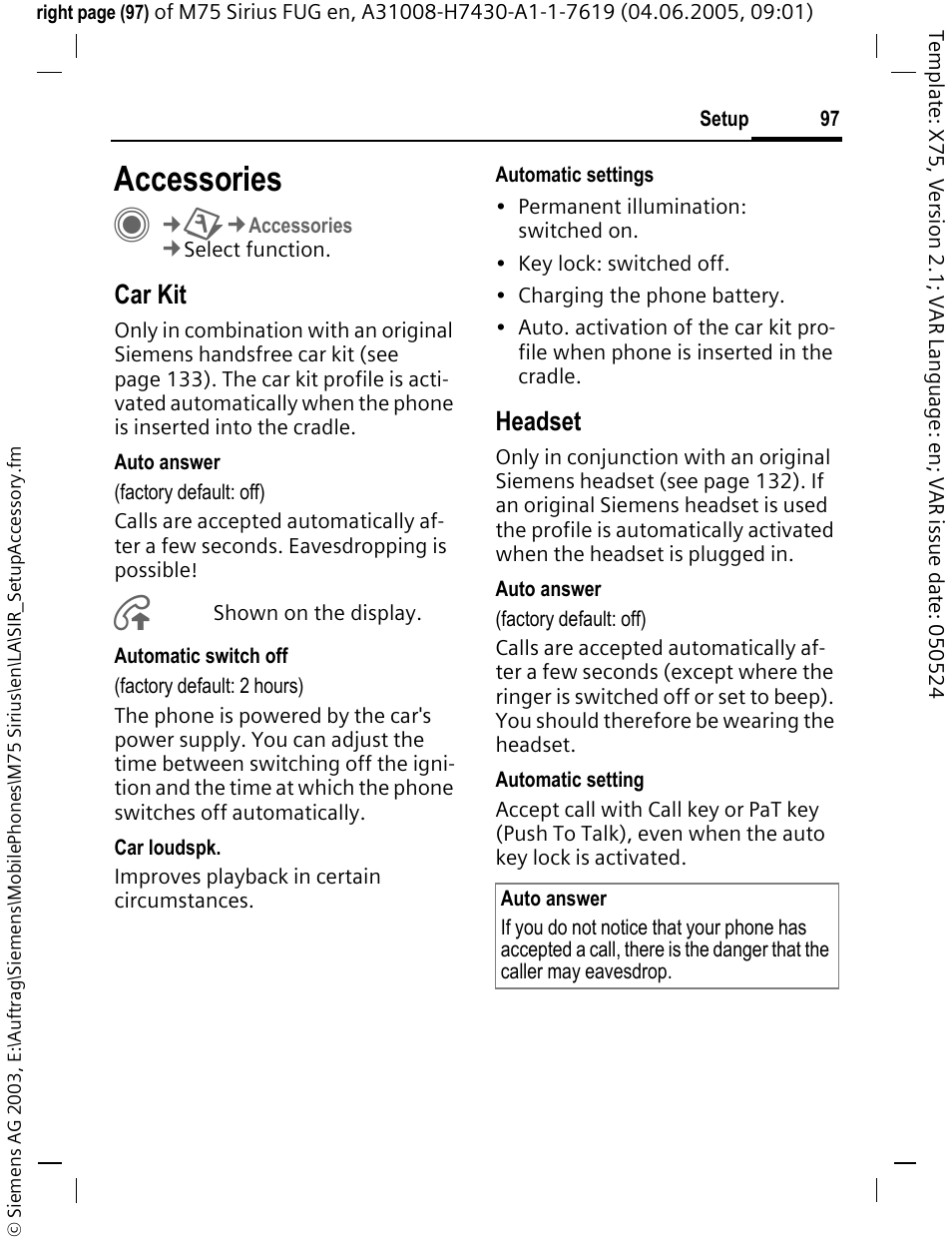 Accessories | Siemens M75 User Manual | Page 98 / 153