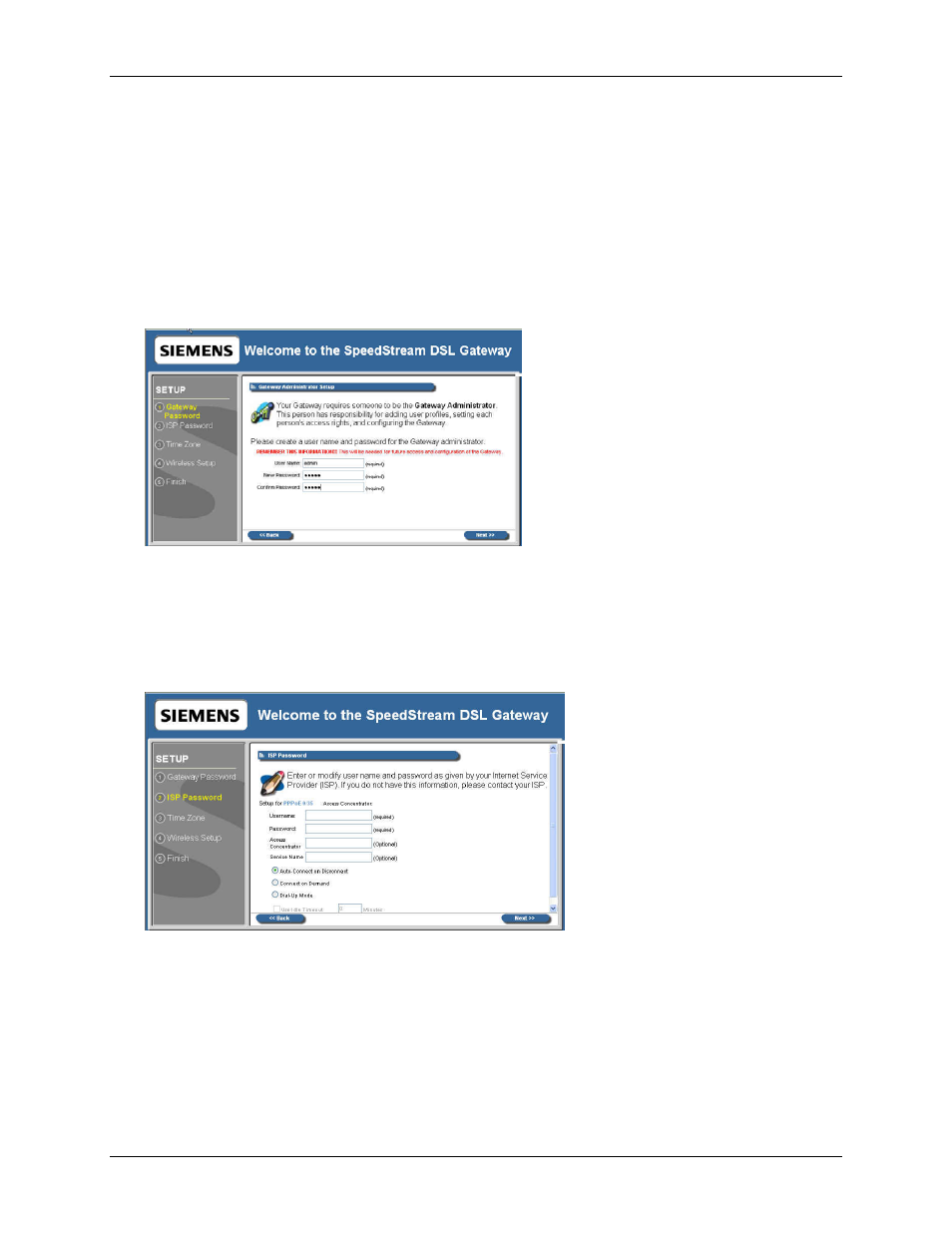 Gateway setup wizard, Setup wizard, Section for details of the in | Siemens SpeedStream 6500 Series User Manual | Page 24 / 98