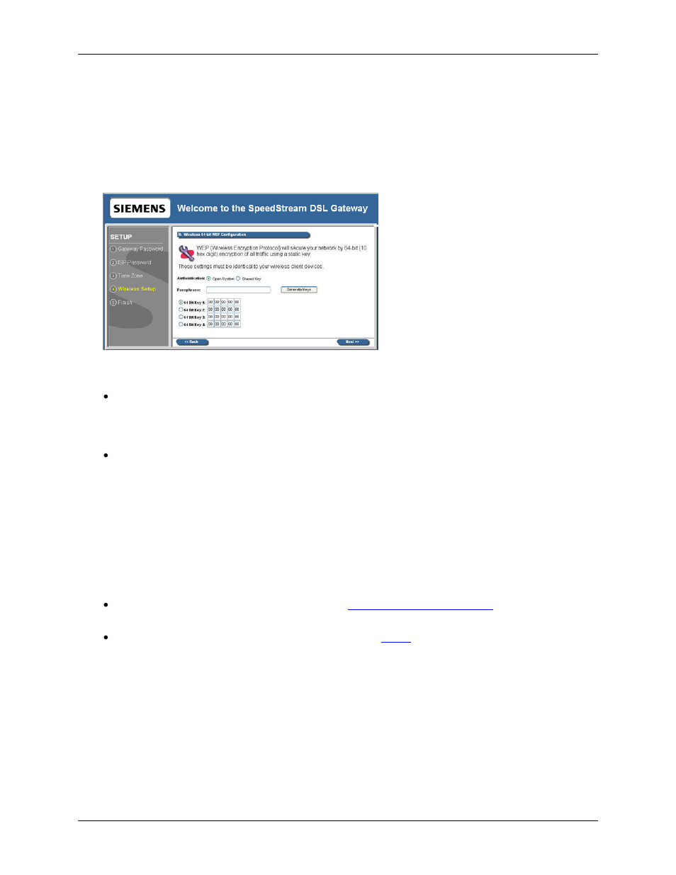 Wireless setup wep 64-bit option, For more | Siemens SpeedStream 6500 Series User Manual | Page 28 / 98