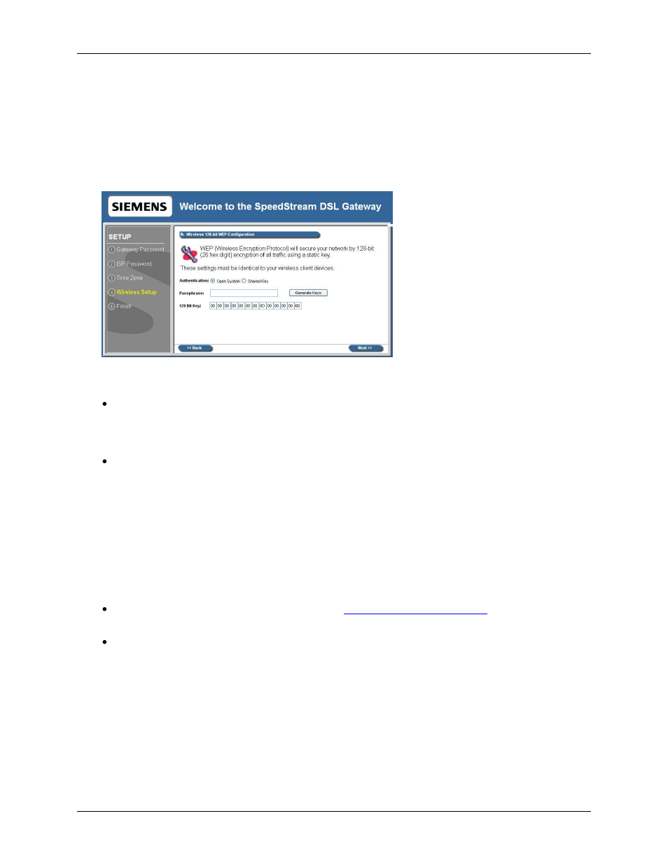 Wireless setup wep 128-bit option | Siemens SpeedStream 6500 Series User Manual | Page 29 / 98