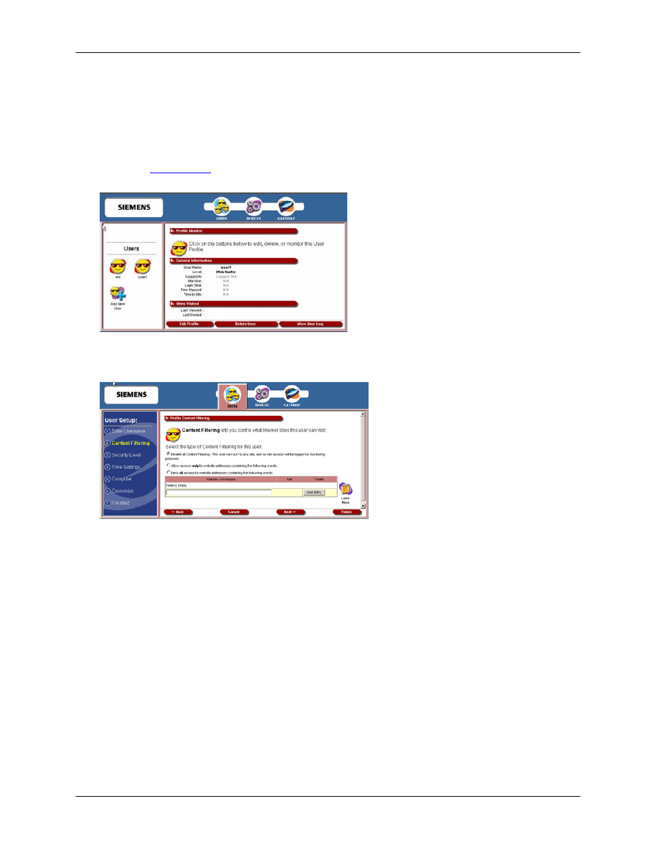 Editing a user profile | Siemens SpeedStream 6500 Series User Manual | Page 38 / 98