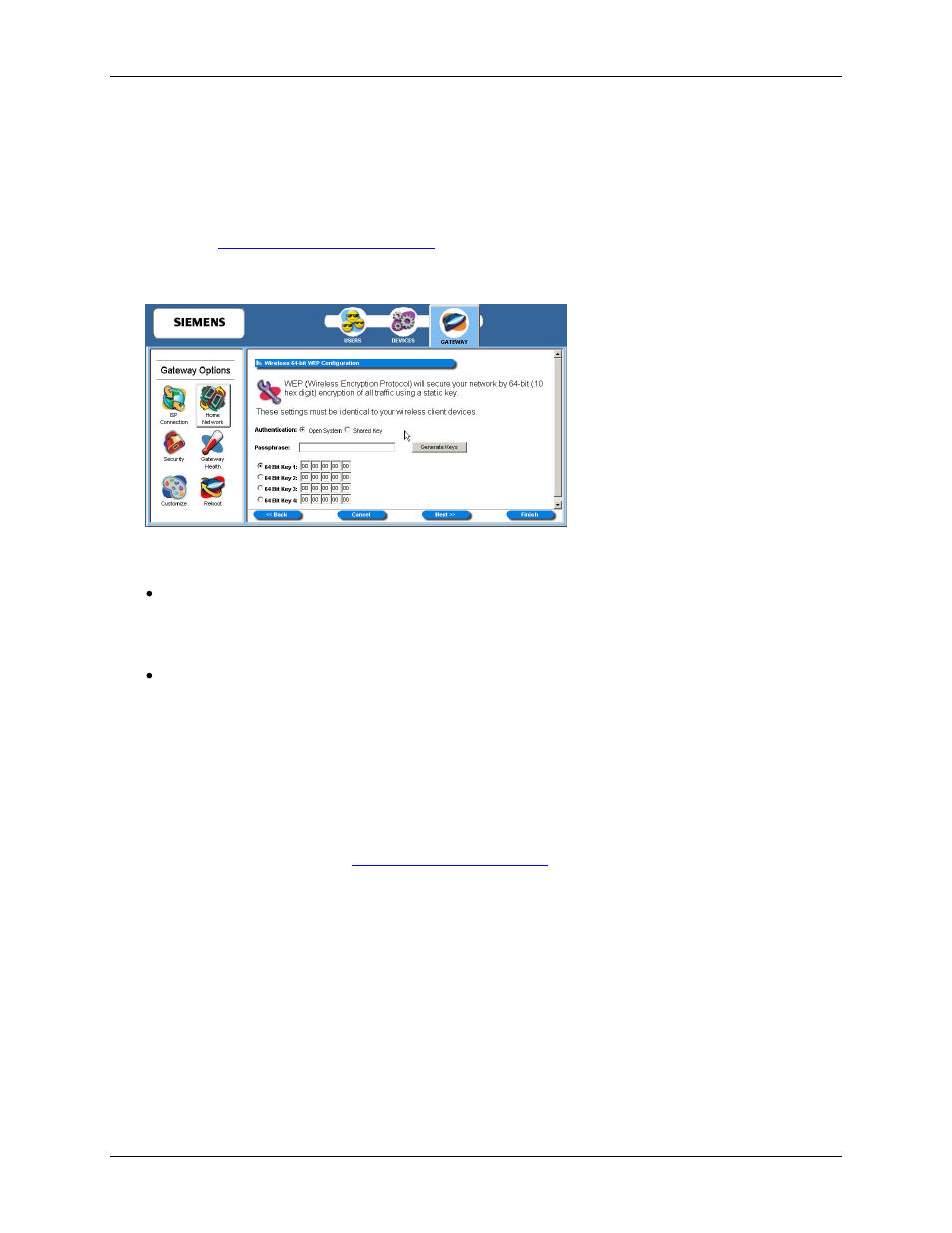 Wireless setup wep 64-bit option (advanced, Home networking) | Siemens SpeedStream 6500 Series User Manual | Page 55 / 98