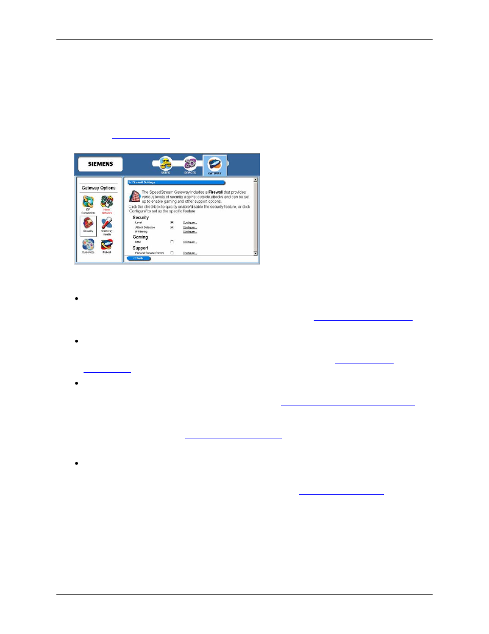 Firewall settings | Siemens SpeedStream 6500 Series User Manual | Page 65 / 98