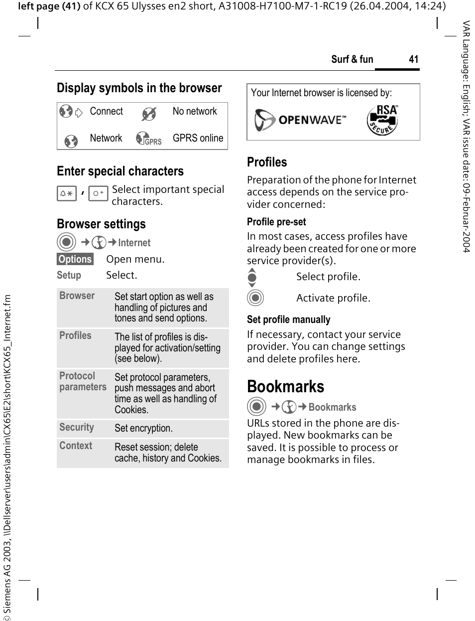 Bookmarks | Siemens CX65 User Manual | Page 42 / 75