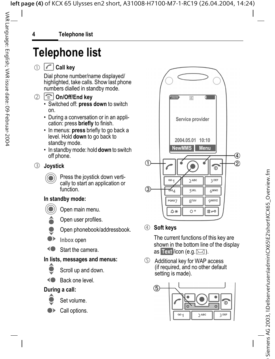 Telephone list | Siemens CX65 User Manual | Page 5 / 75