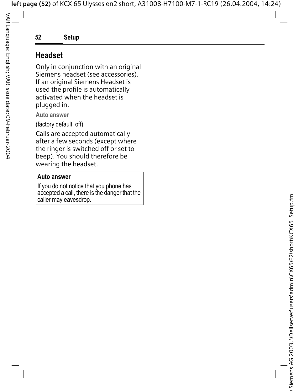 Headset | Siemens CX65 User Manual | Page 53 / 75