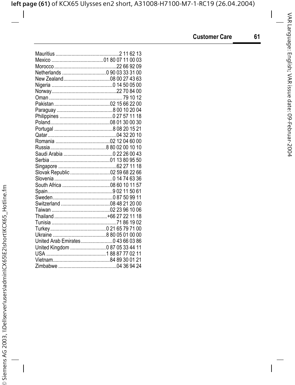 Siemens CX65 User Manual | Page 62 / 75